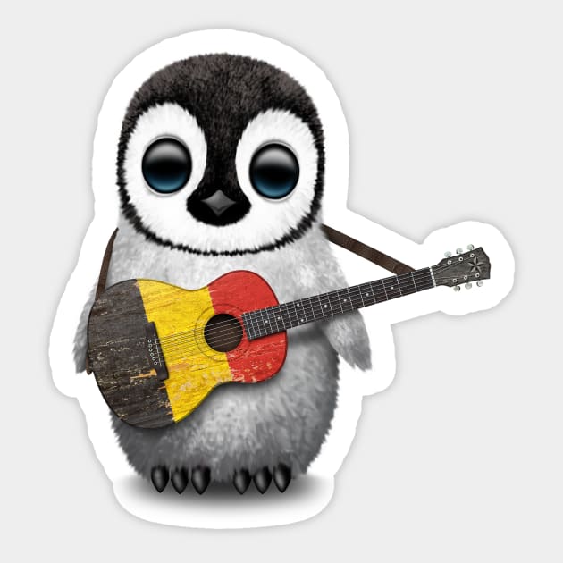 Baby Penguin Playing Belgian Flag Guitar Sticker by jeffbartels